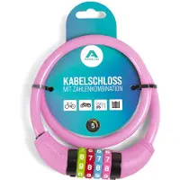 3 S Apollo Fahrradschloss mit Zahlen für Kinder, 10x650 mm, Scooter Schloss,Zahlenschloss - pink