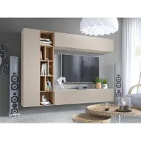 Mirjan 24 Wohnwand Kodita, Praktisch Wohnzimmer-Set, TV-Schrank, Wandschrank, Standregal (Farbe: Cashmere / Cashmere + Eiche Cremona)