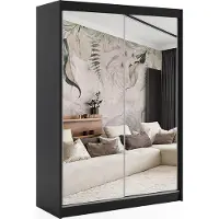 ALTDECOR Kleiderschrank mit Spiegel und Schiebetüren, kugelgelagerte Führungsschienen und Aluminium-Leisten, mit LED-Beleuchtung und Fernbedienung - DEBI - 120 cm - Schwarz