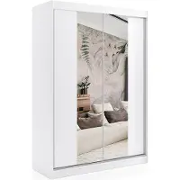 ALTDECOR Kleiderschrank mit Spiegel, Schiebetüren mit kugelgelagerte Führungsschienen und Aluminium-Leisten - LUZO - 150 cm - Weiß