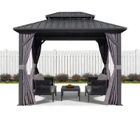PURPLE LEAF Economy Hardtop Pavillon 2,4x2,4 m wasserdicht, winterfest und stabil, geeignet für den Garten, Grau