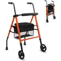 Mobiclinic , Gehhilfe, Nerón, , Rollator, 2 Vollgummireifen, Höhenverstellbar, Mit Sitz und Rückenlehne, Korb, Aus Stahl, Stabil, Schmal, Orange