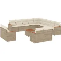 vidaXL 14-tlg. Garten-Sofagarnitur mit Kissen Beige Poly Rattan