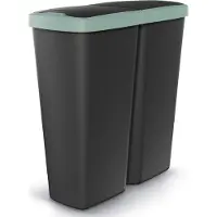 Monzana Mülleimer Küche 50L 2 Fächer mit Deckel Druckknopf Abfalleimer Büro Papierkorb Biomüll Gelber Sack Mülltrennsystem Recycling Schwarz Grün