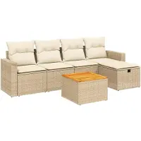 vidaXL 6-tlg. Garten-Sofagarnitur mit Kissen Beige Poly Rattan