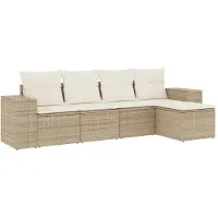vidaXL 5-tlg. Garten-Sofagarnitur mit Kissen Beige Poly Rattan