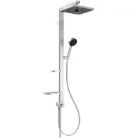 Ideal standard Ceratwist Alu+ Duschsystem ohne Armatur, mit 2 Ablagen, 2-Funktions-Handbrause, eckige 2-Funktions-Kopfbrause, BE213SI, Farbe: Silver