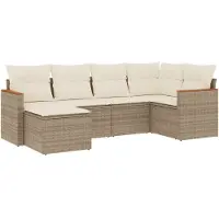 vidaXL 6-tlg. Garten-Sofagarnitur mit Kissen Beige Poly Rattan