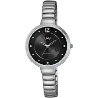 Q&Q Damenuhr mit Metallarmband, 3 bar, silberfarben/schwarz