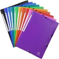 Exacompta 55840E 50x Sammelmappe mit 3 Klappen und Gummizug aus PP 500μ mit Etikett blickdicht, 24x32cm für DIN A4 - Farben sortiert