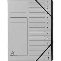 Exacompta 541211E 10x Ordnungsmappe mit Gummizug, innen schwarz, 12 Fächer - A4 - Grau