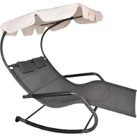 DELUKE Doppel-Schaukelliege AMINA Anthrazit Polyester | Sonnenliege mit Dach Relaxliege Gartenliege