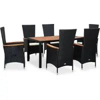 vidaXL 7-tlg. Garten-Essgruppe Poly Rattan Akazienholz Schwarz