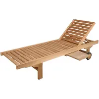 DELUKE Sonnenliege LEO Verstellbar mit Ablagebord Natur Teak | Gartenliege mit Rollen Relaxliege Wetterfest