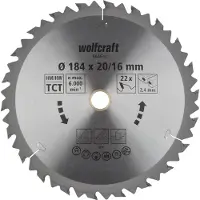 Wolfcraft 1 Kreissägeblatt HM 22 Z. ø184x20/16 mm