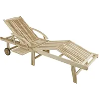 DELUKE Sonnenliege LEON Verstellbar Klappbar Natur Teak | Gartenliege mit Rollen Relaxliege Wetterfest