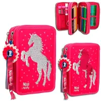 Depesche Miss Melody 3-fach Schüleretui Federtasche - Pferde Pailetten - 10057