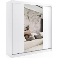 ALTDECOR Kleiderschrank mit Spiegel, Schiebetüren mit kugelgelagerte Führungsschienen und Aluminium-Leisten - LUZO - 200 cm - Weiß