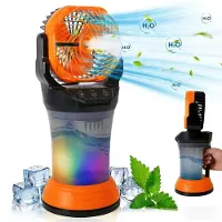 Zelurxx Tragbarer Sprühventilator 15000mAh Akku 4 Geschwindigkeiten 2000ml Wassertank 90° Oszillation Camping Ventilator Orange