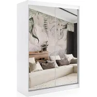 ALTDECOR Kleiderschrank mit Spiegel und Schiebetüren, kugelgelagerte Führungsschienen und Aluminium-Leisten - DEBI - 160 cm - Weiß
