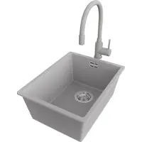 PrimaGran Granitspüle Grau 36x47cm, Spülbecken 1 Becken + Küchenarmatur 38x14cm + Ablauf-Set, Küchenspüle ab 40er Unterschrank - London Slim