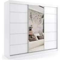 ALTDECOR Kleiderschrank mit Spiegel und LED-Beleuchtung mit Fernbedienung, Schiebetüren, kugelgelagerte Führungsschienen und Aluminium-Leisten - MAKI - 240 cm - Weiß