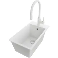 PrimaGran Granitspüle Alles Weiß 28x50cm, Spülbecken 1 Becken + Küchenarmatur 38x14cm + Ablauf-Set, Küchenspüle ab 30er Unterschrank - Riga