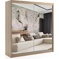 ALTDECOR Kleiderschrank mit Spiegel und Schiebetüren, kugelgelagerte Führungsschienen und Aluminium-Leisten - DEBI - 200 cm - Sonoma