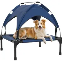PawHut Erhöhtes Hundebett mit Baldachin Haustierbett Outdoor Hundeliege mit Dach