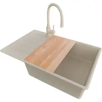 PrimaGran Granitspüle Beige 78x50cm, Spülbecken 1 Becken + Küchenarmatur 38x14cm + Ablauf-Set + Schneidebrett, Küchenspüle ab 60er Unterschrank - Kopenhagen