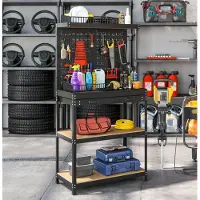 XTEILC Werkbank, Werkzeugbank mit Lochwand,Schublade, 2 Ablagen für Werkstatt 80 x 40,5 x 155 cm
