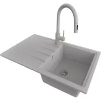 PrimaGran Granitspüle Grau 78x50cm, Spülbecken 1 Becken + Küchenarmatur 40x20cm + Ablauf-Set, Küchenspüle ab 45er Unterschrank - Mailand