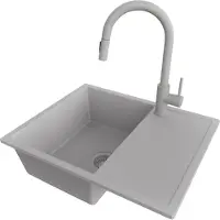 PrimaGran Granitspüle Grau 62x50cm, Spülbecken 1 Becken + Küchenarmatur 40x20cm + Ablauf-Set, Küchenspüle ab 45er Unterschrank - Ibiza