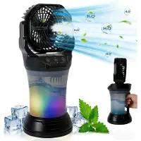 Zelurxx Tragbarer Sprühventilator 15000mAh Akku 4 Geschwindigkeiten 2000ml Wassertank 90° Oszillation Camping Ventilator Schwarz