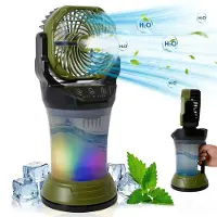 Zelurxx Tragbarer Sprühventilator 15000mAh Akku 4 Geschwindigkeiten 2000ml Wassertank 90° Oszillation Camping Ventilator Olivgrün