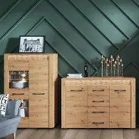 Lomadox Esszimmer Set mit LED Beleuchtung ARTA-131 in Artisan Eiche Nb., B/H/T: ca. 250/170/40 cm