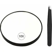 Meoiruery Kompakter Miroir-Poche mit 10-facher Vergrößerung, tragbarer Voyage-Maquillage-Mikrofon für den Raum der Voyage-Duschkabine, 3,4 Pouces großer Miroir mit Ventouse + Pince à Epilierer