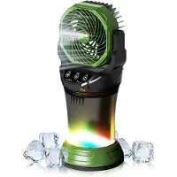Zimilo 15000 mAh Ventilator mit Wassernebel, 2000 ml Wassertank, 4 Geschwindigkeiten, 90° Oszillation, RGB Nachtlicht, mit Fernbedienung, Armeegrün