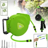 XMTECH 30M Schlauchtrommel Automatik Schlauch Wandmontage 180° Schwenkbarer Schlauchaufroller Gartenschlauch mit Handbrause, Grün