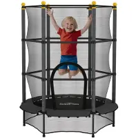 HOMCOM Kinder Trampolin Ø140 cm, Trampolin für Kinder 3-10 Jahre, Schwarz