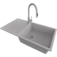 PrimaGran Granitspüle Grau 90x50cm, Spülbecken 1 Becken + Küchenarmatur 40x20cm + Ablauf-Set, Küchenspüle ab 60er Unterschrank - Ibiza