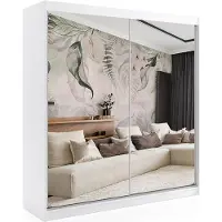 ALTDECOR Kleiderschrank mit Spiegel und Schiebetüren, kugelgelagerte Führungsschienen und Aluminium-Leisten, mit LED-Beleuchtung und Fernbedienung - DEBI - 200 cm - Weiß