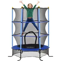 HOMCOM Kinder Trampolin Ø163 cm, Trampolin für Kinder 3-10 Jahre, Blau