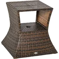Welikera Gartentisch Beistelltisch Sonnenschirmständer Gartenmöbel Terrasse Polyrattan Braun 54 x 54 x 55 cm