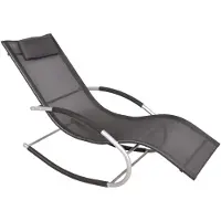 DELUKE Schaukelliege ANIKA Stahl Schwarz Kunststoff | Sonnenliege Relaxliege Gartenliege