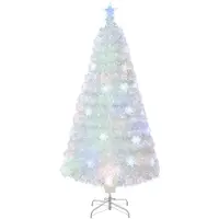 Costway Weihnachtsbaum Künstlich mit Beleuchtung, Tannenbaum mit bunten LED-Lichtern & Glasfaser & Sternspitze, Christbaum für Zuhause Büro Geschäfte Hotels, Weiß (150 cm)