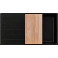 PrimaGran Spülbecken Schwarz 90x50cm, Granitspüle 1 Becken + Ablauf-Set + Schneidebrett, Küchenspüle ab 60er Unterschrank - Kopenhagen