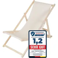 Melko Strandstuhl klappbar Holz Garten Sonnenliege Faltliege - Beige