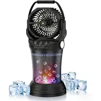 Zimilo 15000 mAh Ventilator mit Wassernebel, mit Griff, 2000 ml Wassertank, 4 Geschwindigkeiten, 90° Oszillation, RGB Nachtlicht, Schwarz