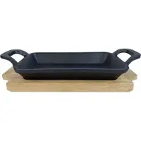 All'Grill Gusspfanne mit 2 Griffen 22,5x10cm mit Holzuntersetzer